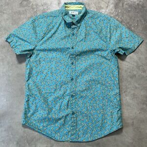 The Rail Shirt Mens Size‎ Medium Teal Bananas Button Up Short Sleeve Festive